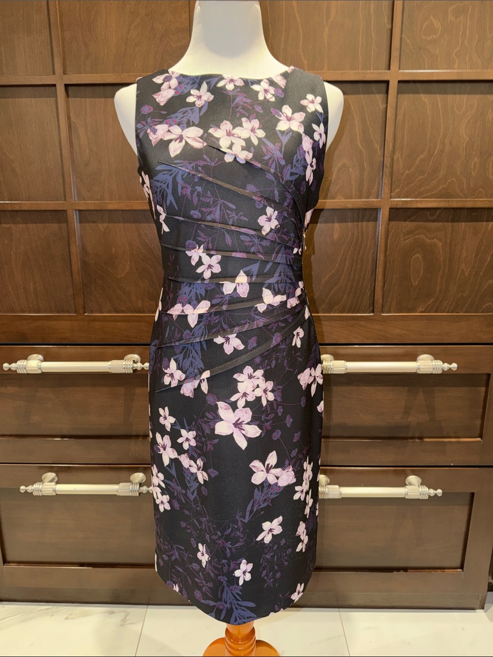 Ivanka Trump Black Sheath Dress with Lavender Floral Print